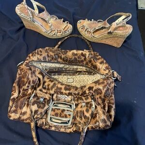 Guess Leopard and Snakeskin Print Bag with Wedge Sandals